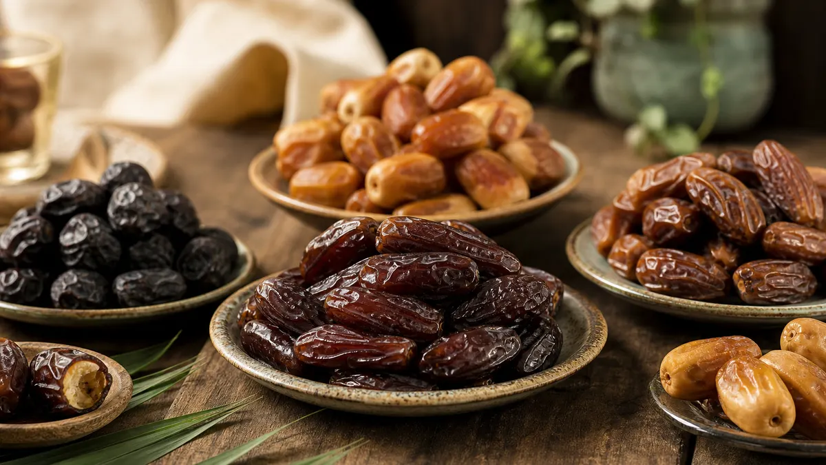 Aneka varietas kurma terbaik tertata di piring