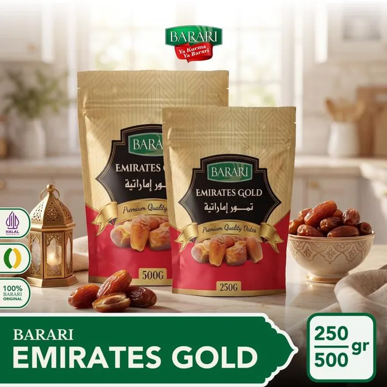 Kemasan pouch eceran Kurma Zahidi Barari seri Emirates Gold