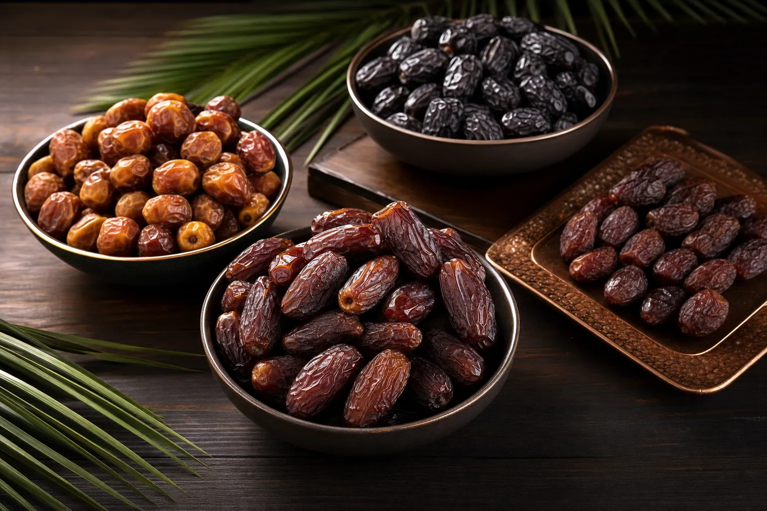 Aneka kurma premium Kurma Barari tertata rapi di atas nampan